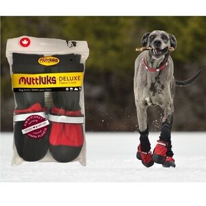 Deluxe Fleece-Lined Dog Boots - Red and Black